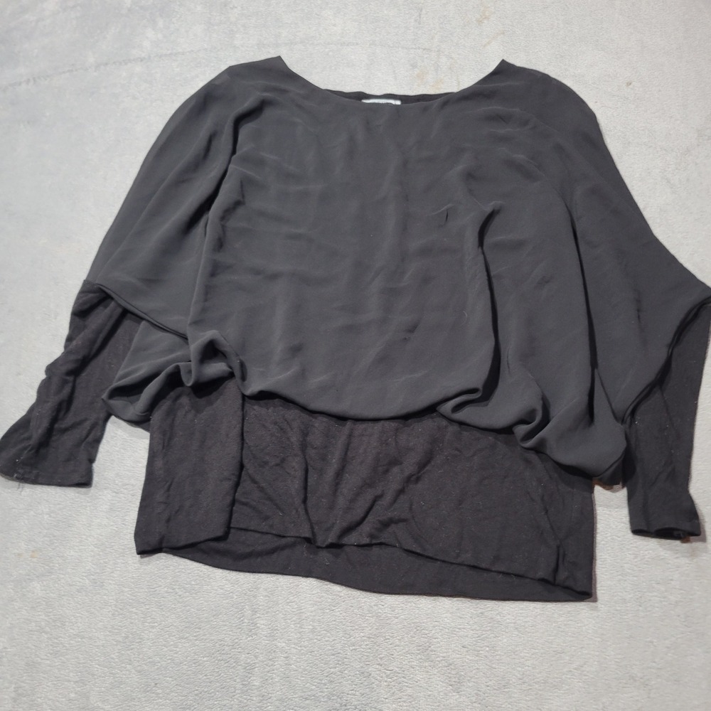 Joseph A. Layered Blouse Women XL Black Batwing Mixed Media Chiffon Knit Top